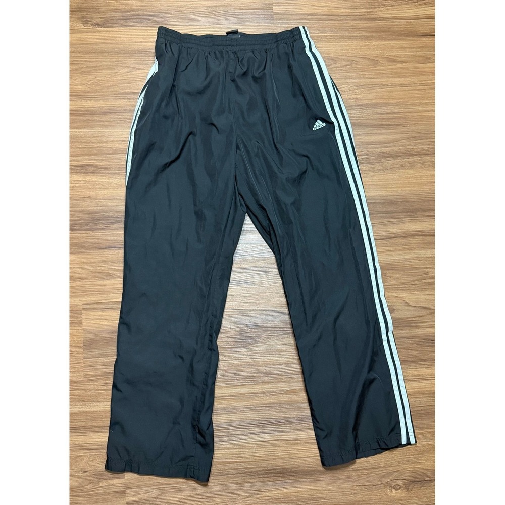 Adidas Y2K Mens Black White 3-Stripe Track Pants Mesh Lined Wide Leg Sz XL